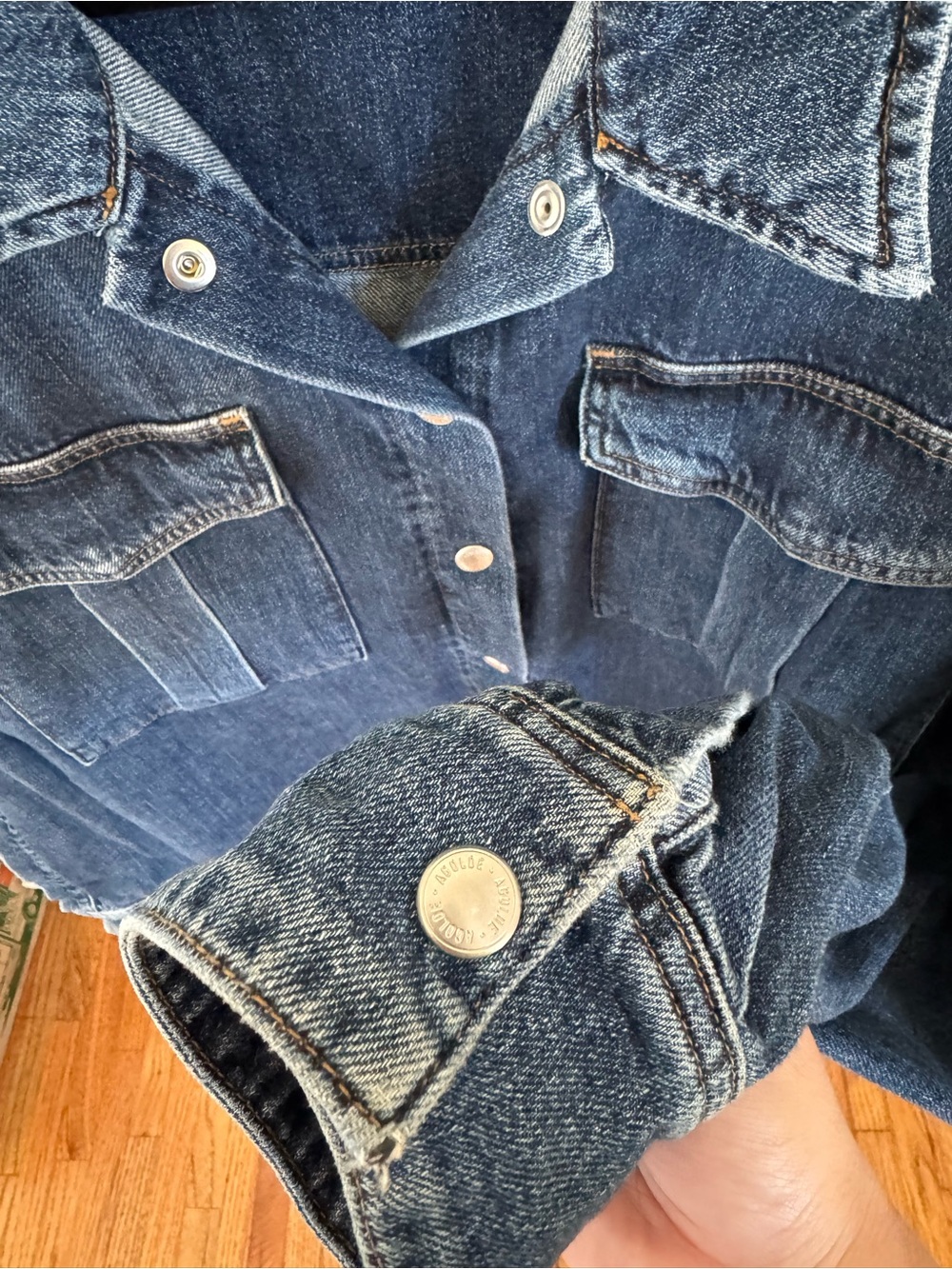 Agolde Dark Blue Cropped Denim shirt - Picture 7 of 8